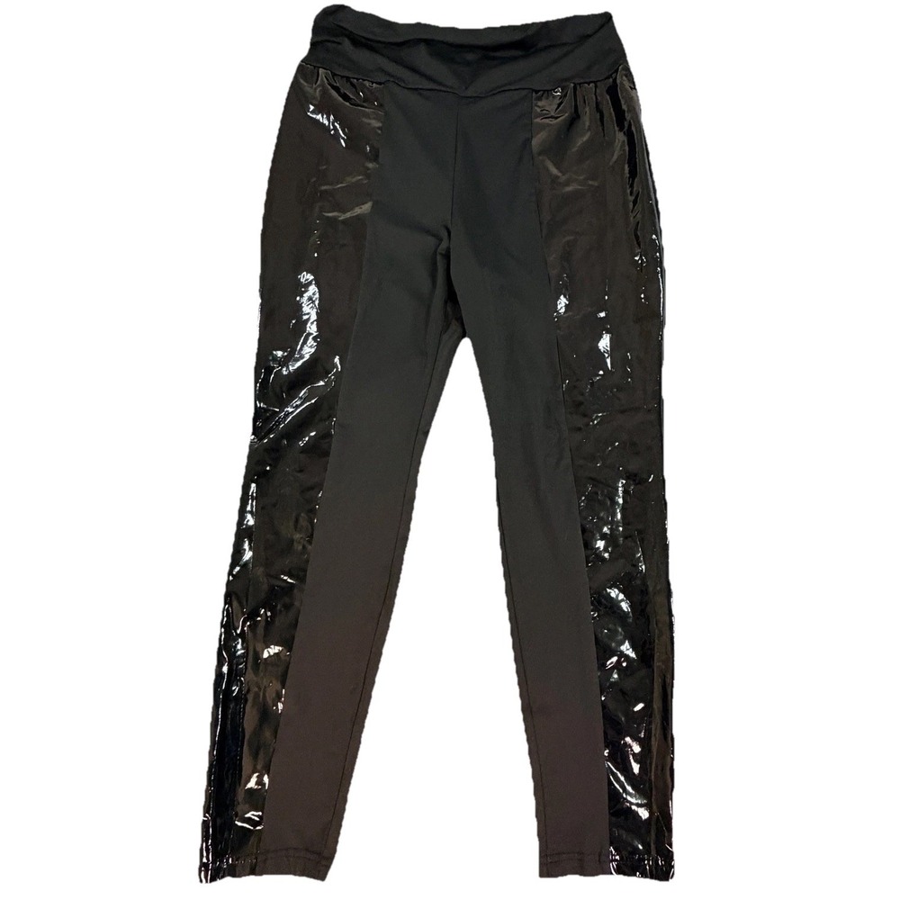 Faux Leather‎ Black Leggings w/ Paneled Patent Leather Size 2X Whimsigoth Y2K